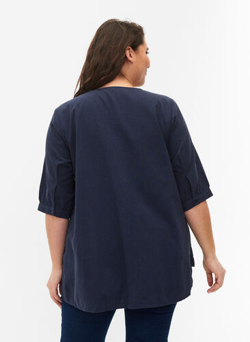 FLASH - Katoenen blouse met halflange mouwen, Navy Blazer, Model image number 1