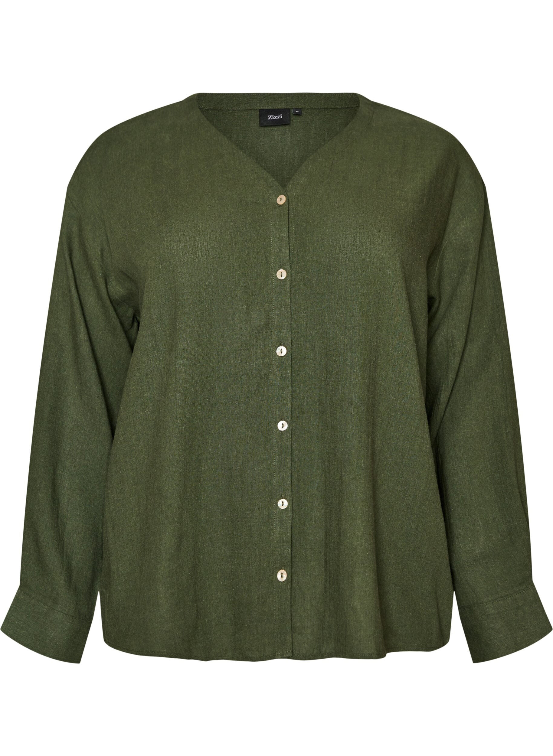 Blouse in linnen en viscose met V-hals