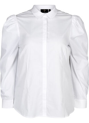 Katoenen blouse met pofmouwen, Bright White, Packshot image number 0