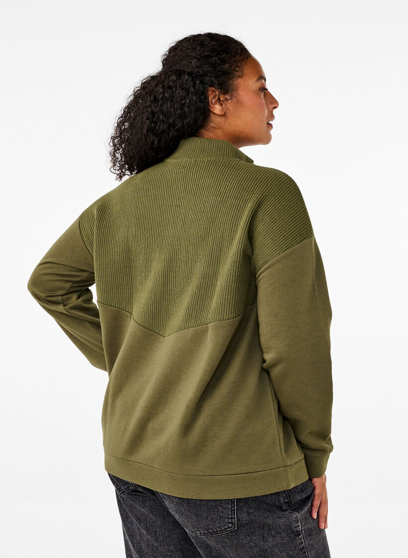 Sweatshirt met gebreide kleding en ritssluiting, Winter Moss, Model image number 1