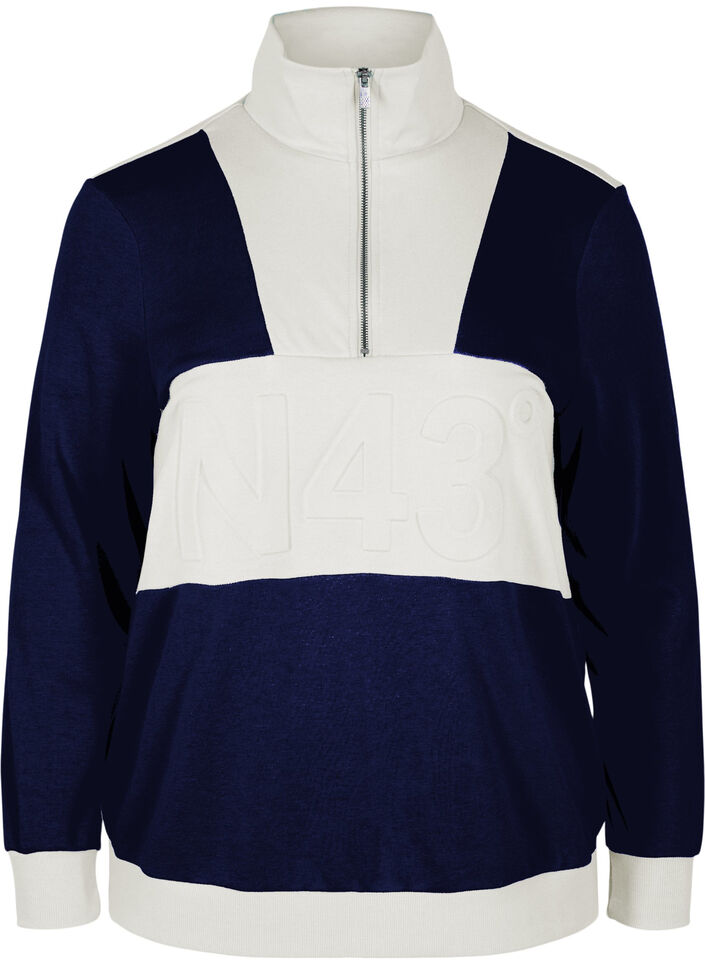 Sweatshirt met colorblock, Night Sky/Off White, Packshot image number 0