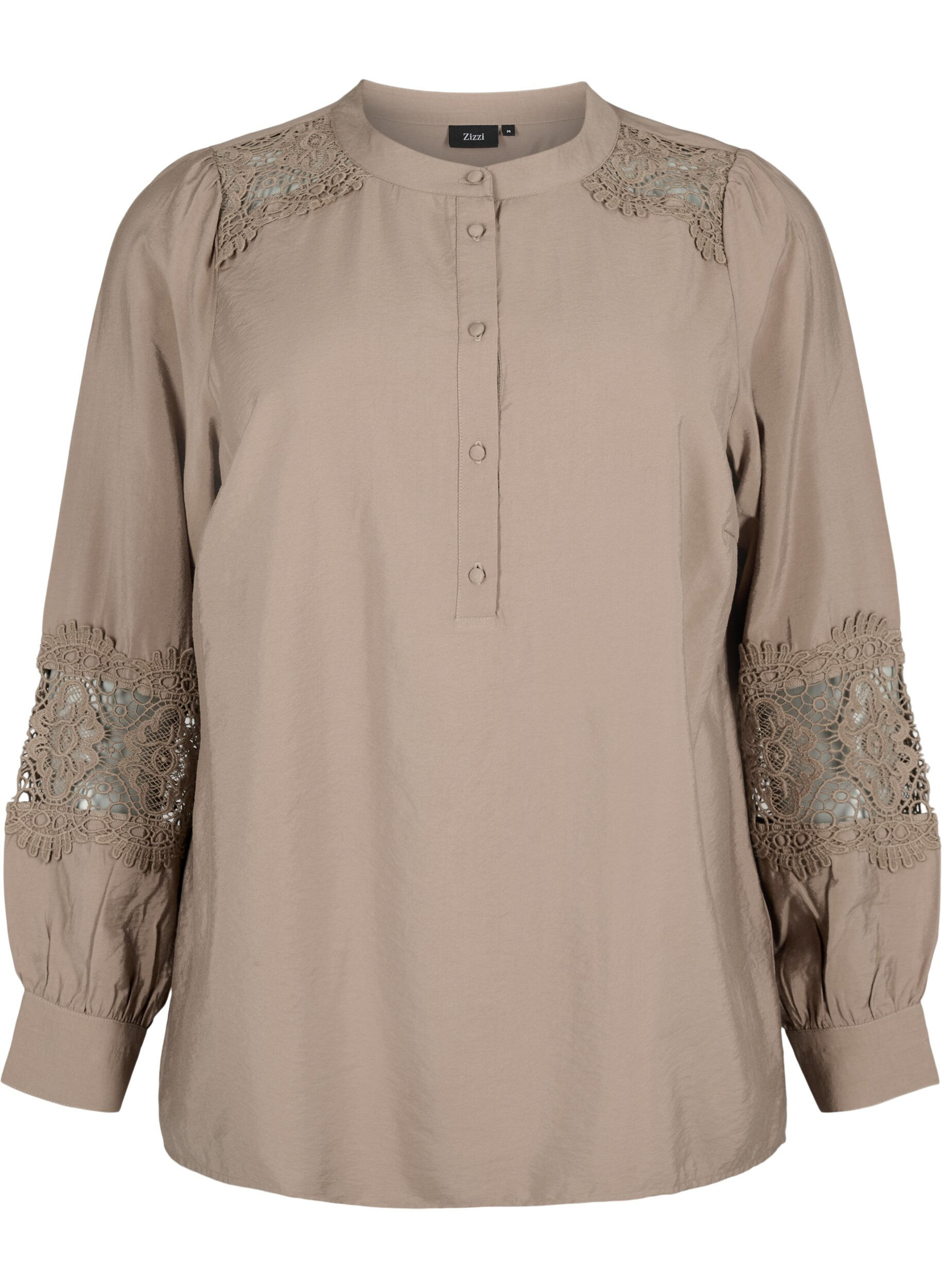 Zizzi Blouse van viscose met gehaakte details, Caribou, Packshot image number 0