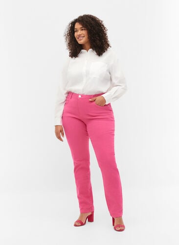 Emily jeans met normale taille en slanke pasvorm, Shock. Pink, Model image number 0