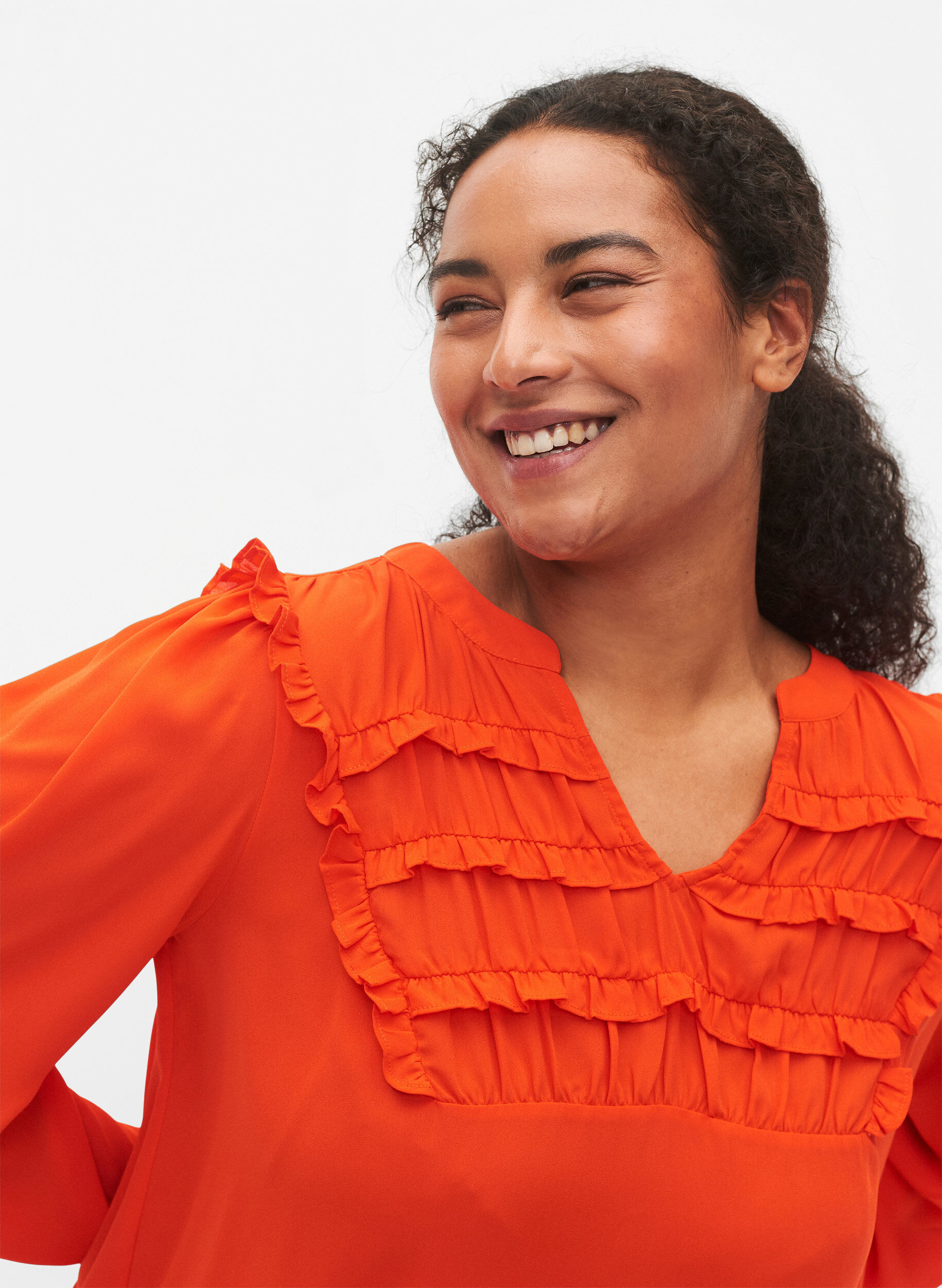 Zizzi Blouse met franjes en lange mouw, Orange.com, Model image number 2