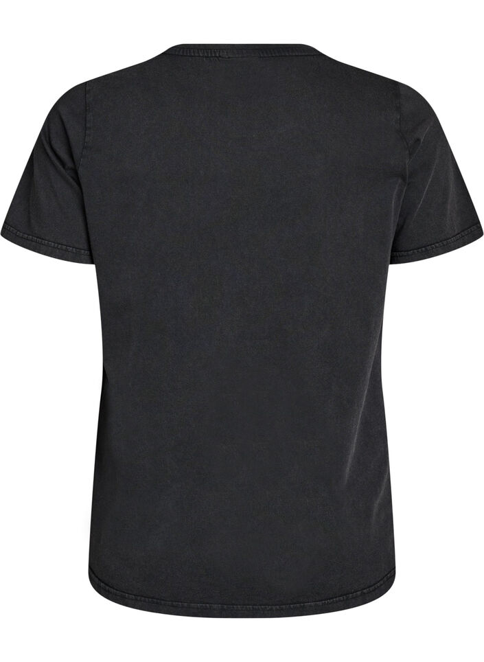 T-shirt van biologisch katoen met rockprint, Zwart, Packshot image number 1