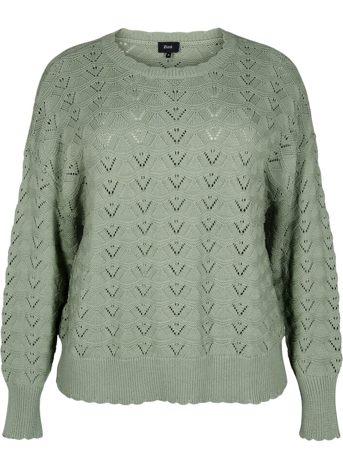 Gebreide blouse met lange mouwen en een opengewerkt patroon, Green Bay, Packshot image number 0
