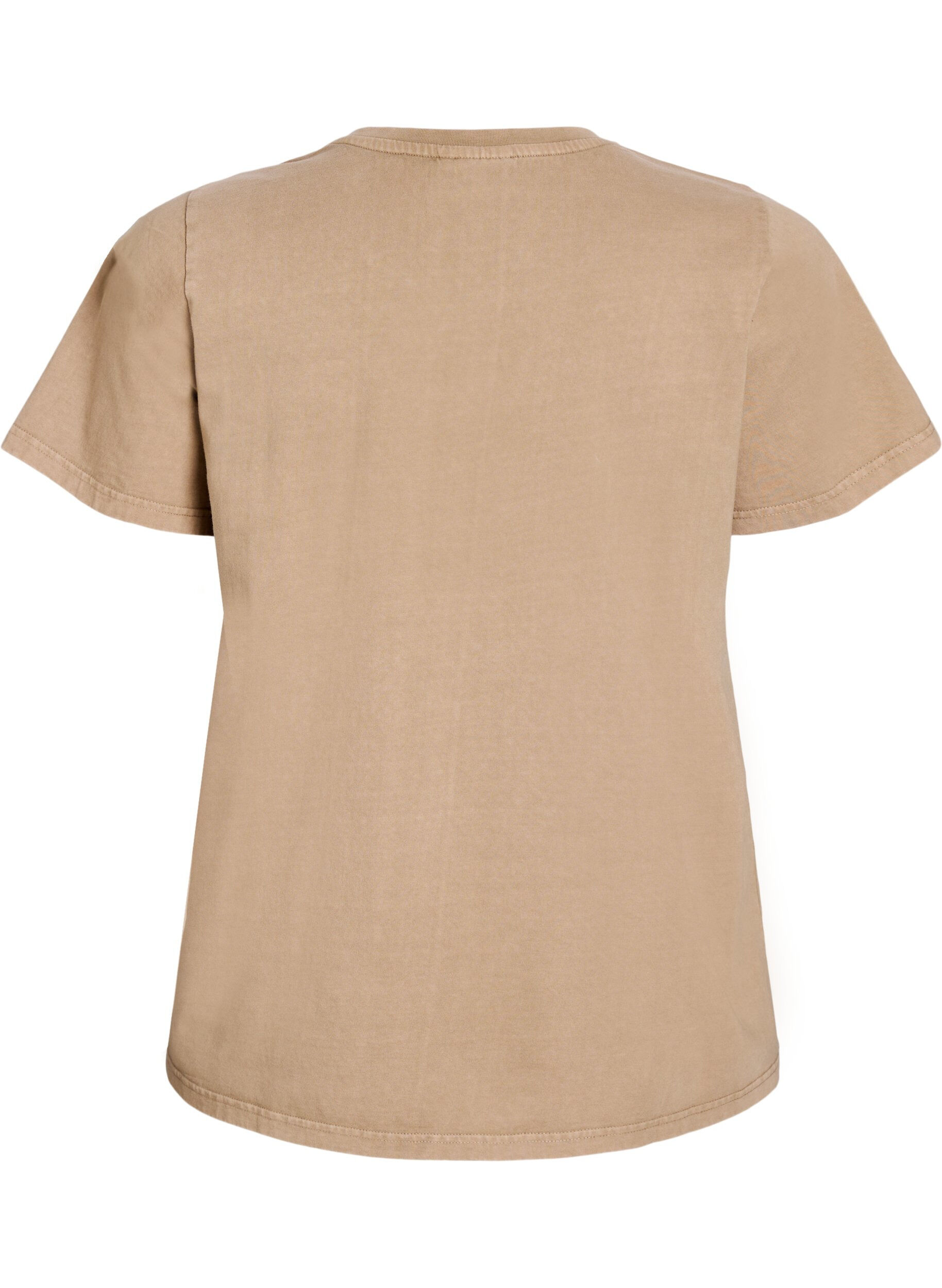 Zizzi T-shirt in biologische katoen met een gewassen look, Beige, Packshot image number 1