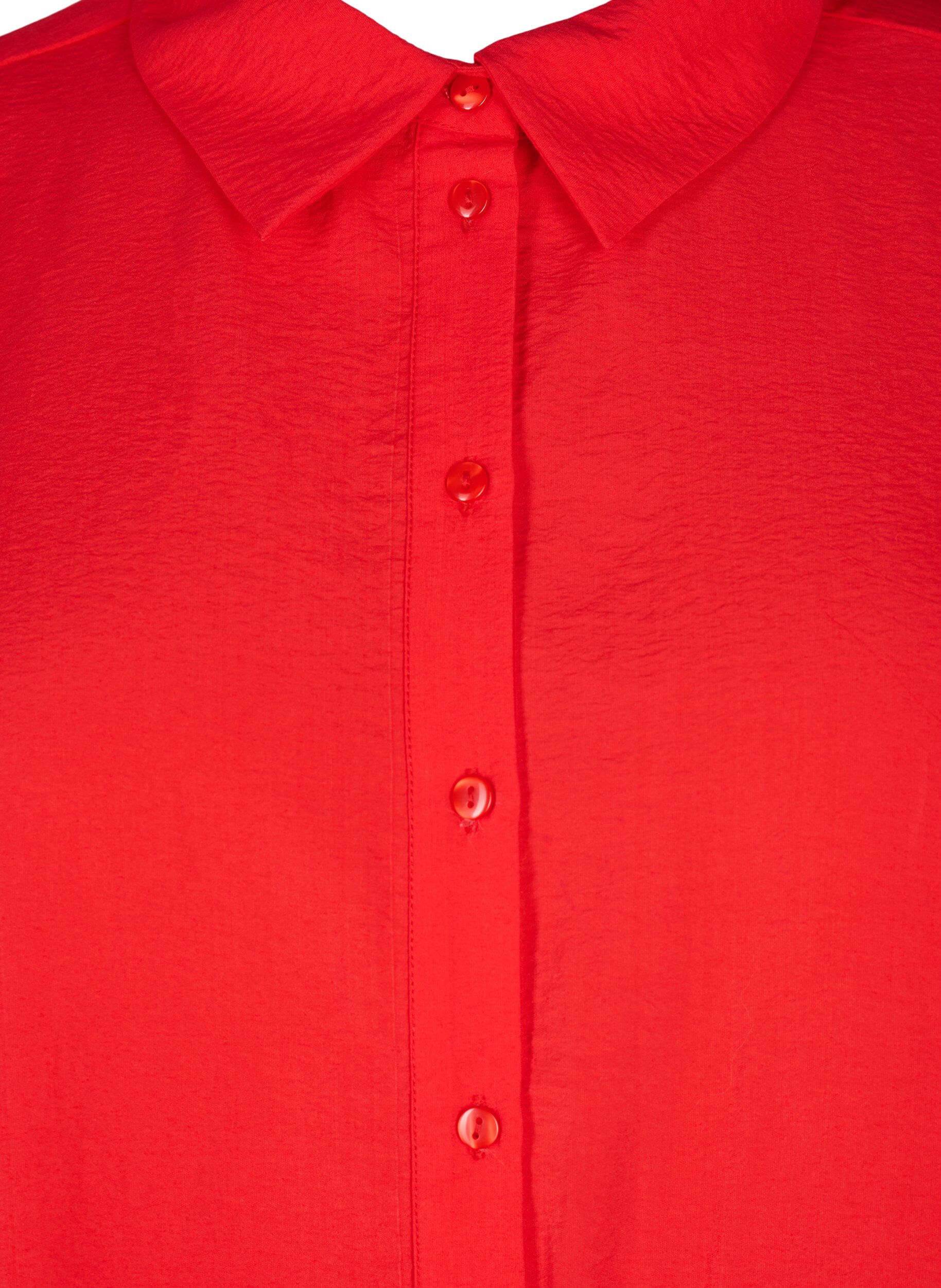 Zizzi Shirt met lange mouwen en ruchesdetails, Rood, Packshot image number 2