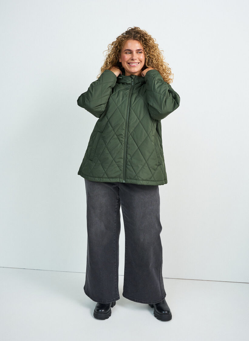 Licht gewatteerd jack met diamant-quilt, Groen, Model
