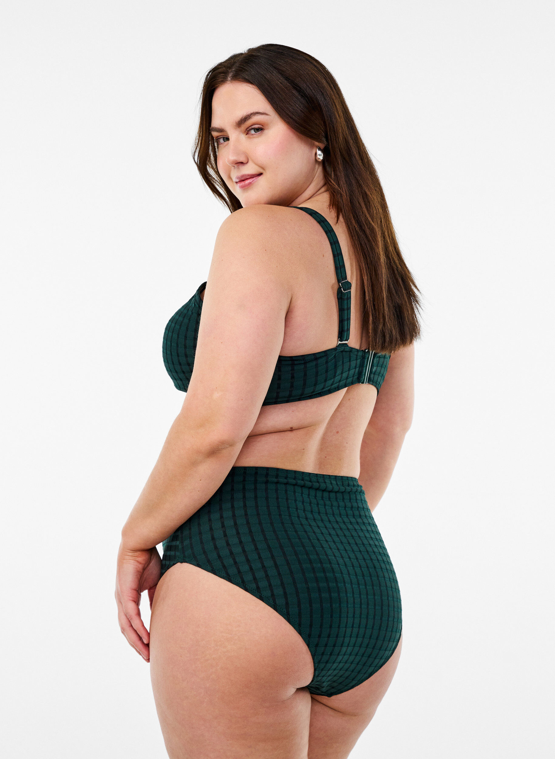 Zizzi Geruite bikinibroekjes met een hoge taille en tai-snit, Groen, Model image number 1