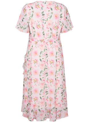 	 Midi-jurk met korte mouwen en bloemenprint, White w. Pink Flower, Packshot image number 1