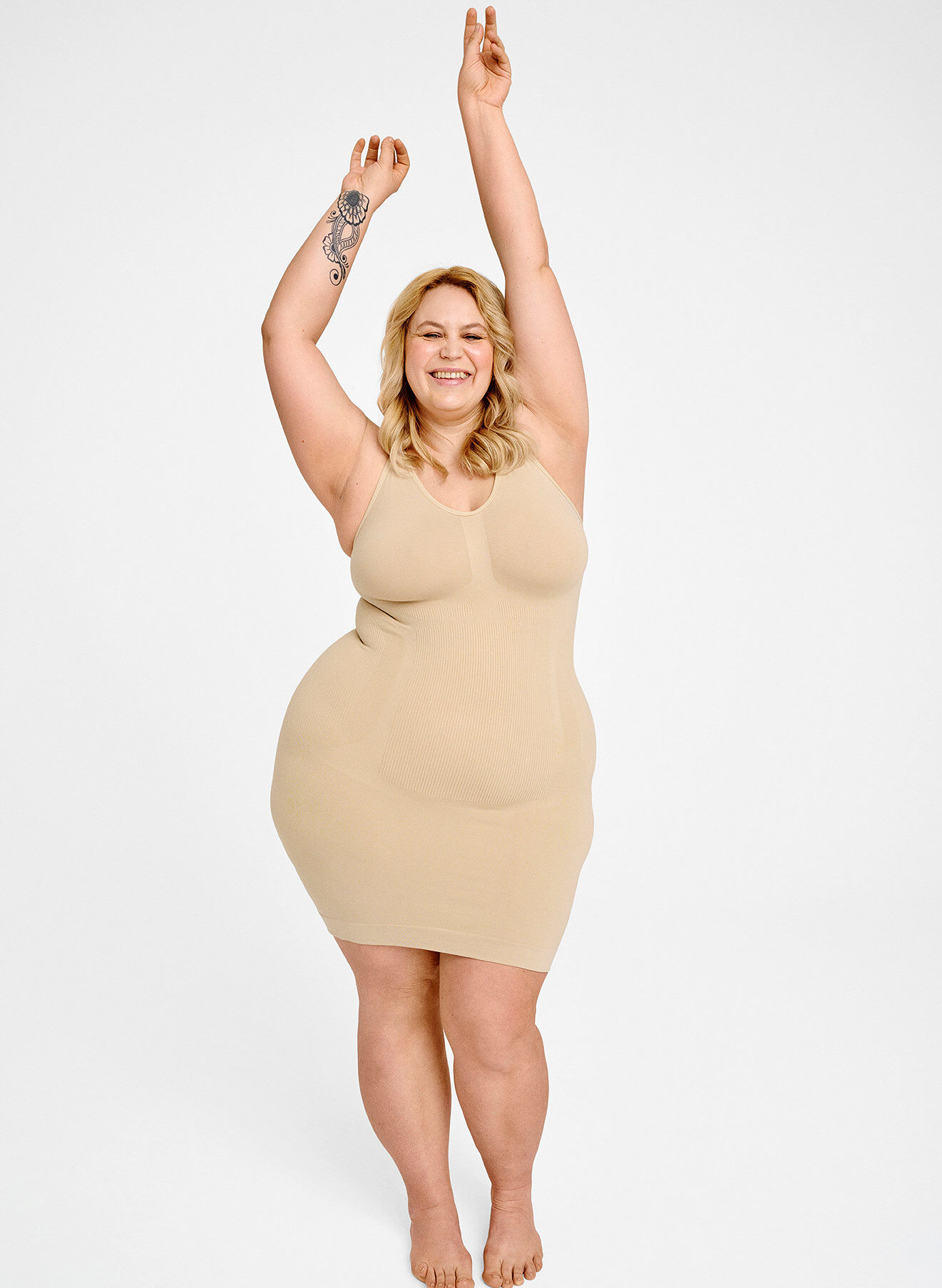Zizzi Shapewear jurk met dunne bandjes, Beige, Image image number 0