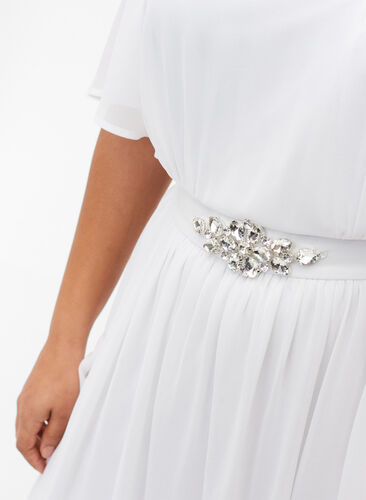 Maxi jurk met drapering en korte mouwen, Bright White, Model image number 3