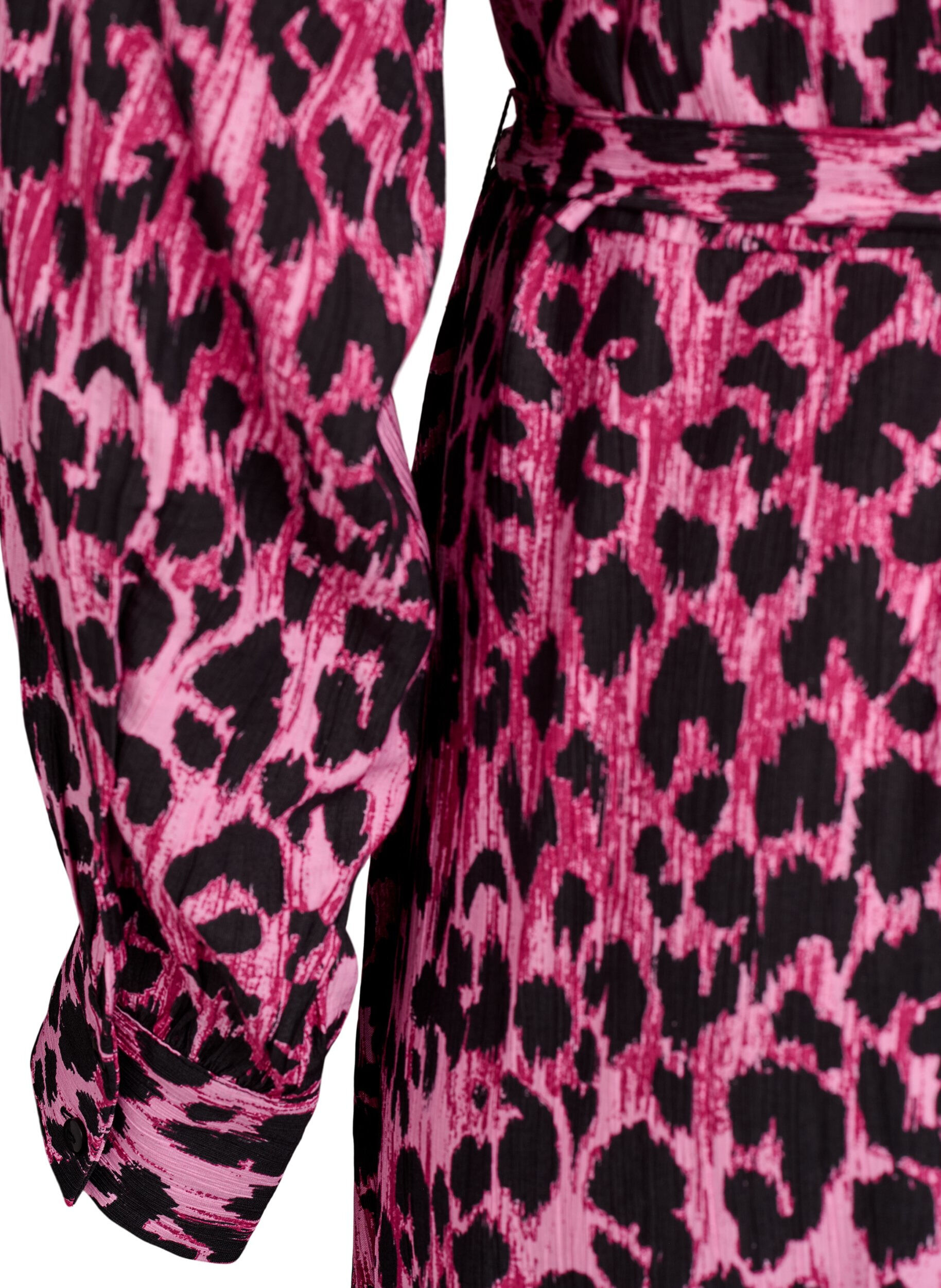 Zizzi Midi jurk met knoopsluiting en strikceintuur, Roze, Packshot image number 3