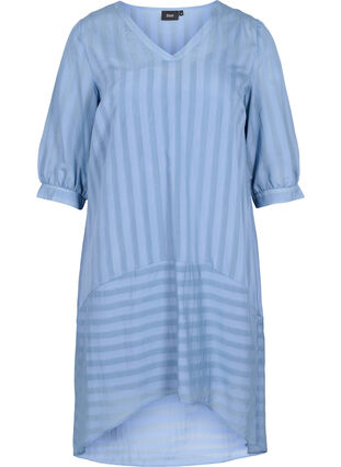 Viscose jurk met 3/4 mouwen en v-hals, Coronet Blue, Packshot image number 0