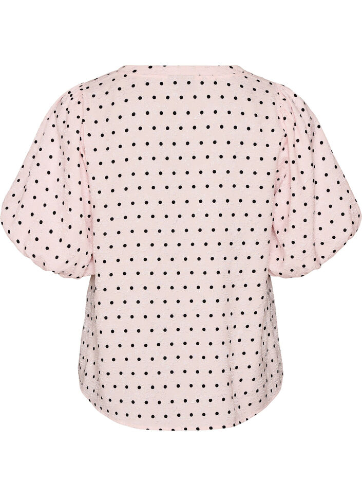Blouse met ballonmouwen en polkadotpatroon, Roze, Packshot image number 1