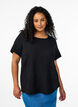 FLASH - Blouse met korte mouwen en textuur, Zwart, Model image number 0