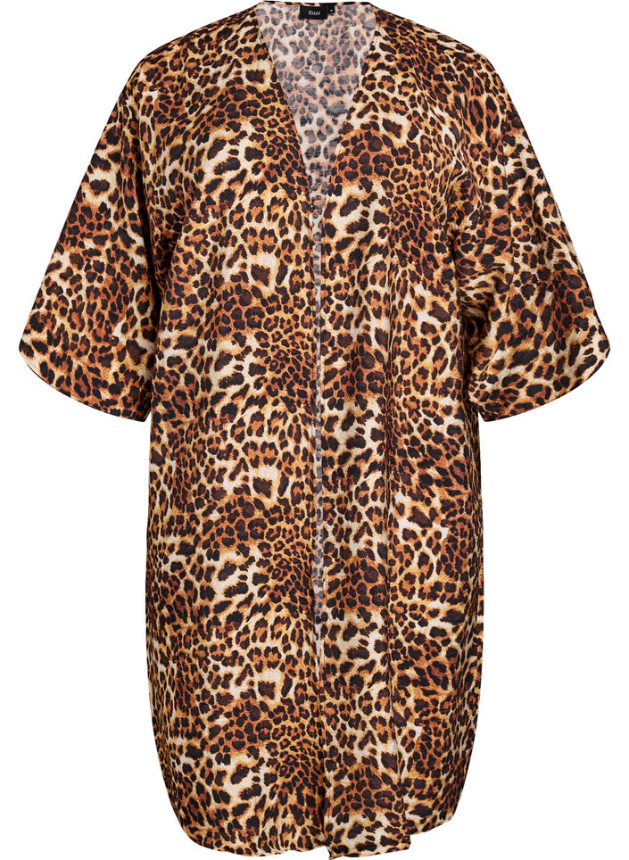 Kimono van viscose met 3/4 mouwen, Bruin, Packshot image number 0