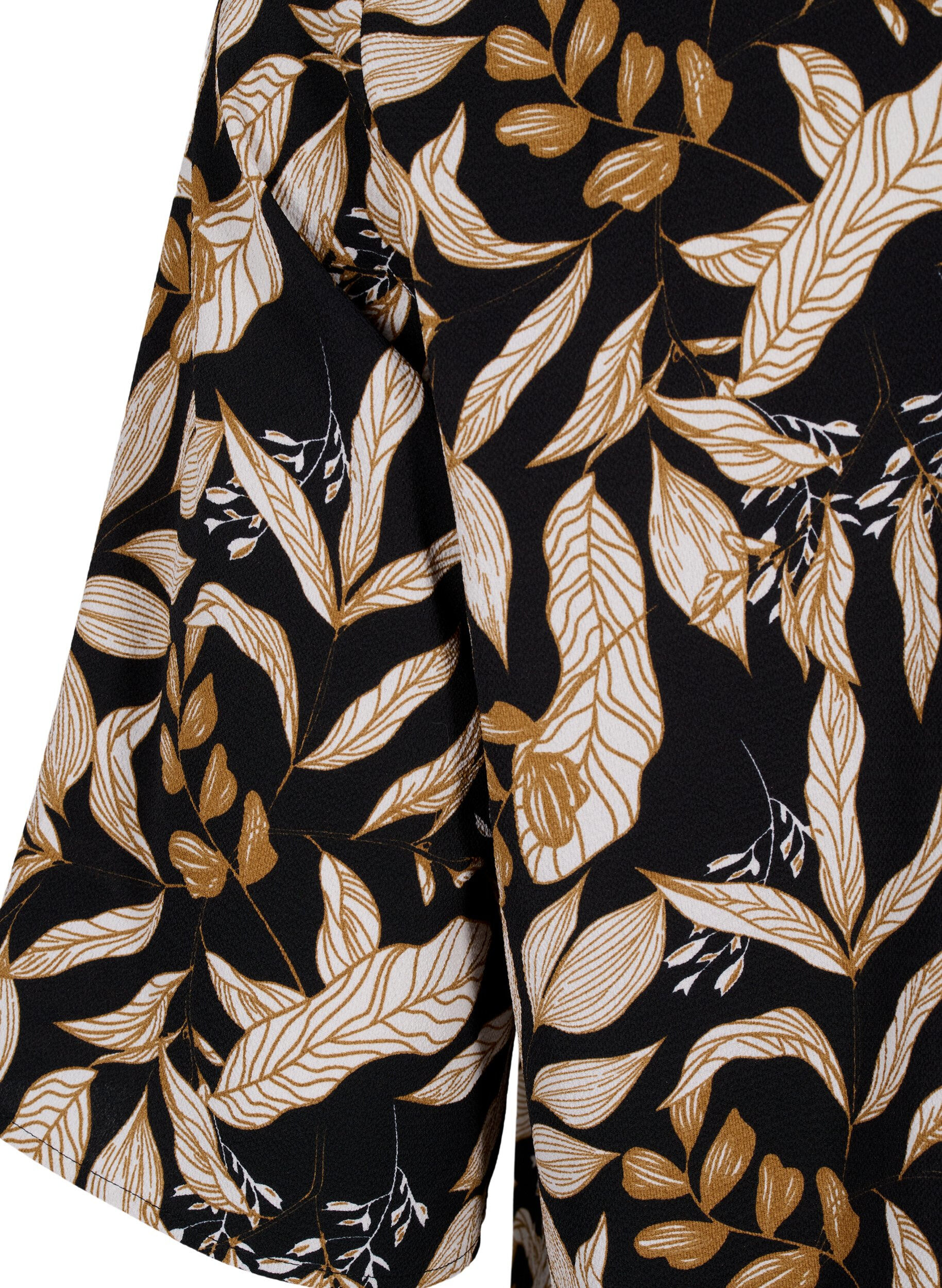 Zizzi Blouse met V-hals en strikprint, Black Leaf AOP, Packshot image number 3