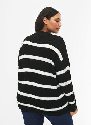 FLASH - Gestreepte trui, Black/White Stripe, Model image number 1