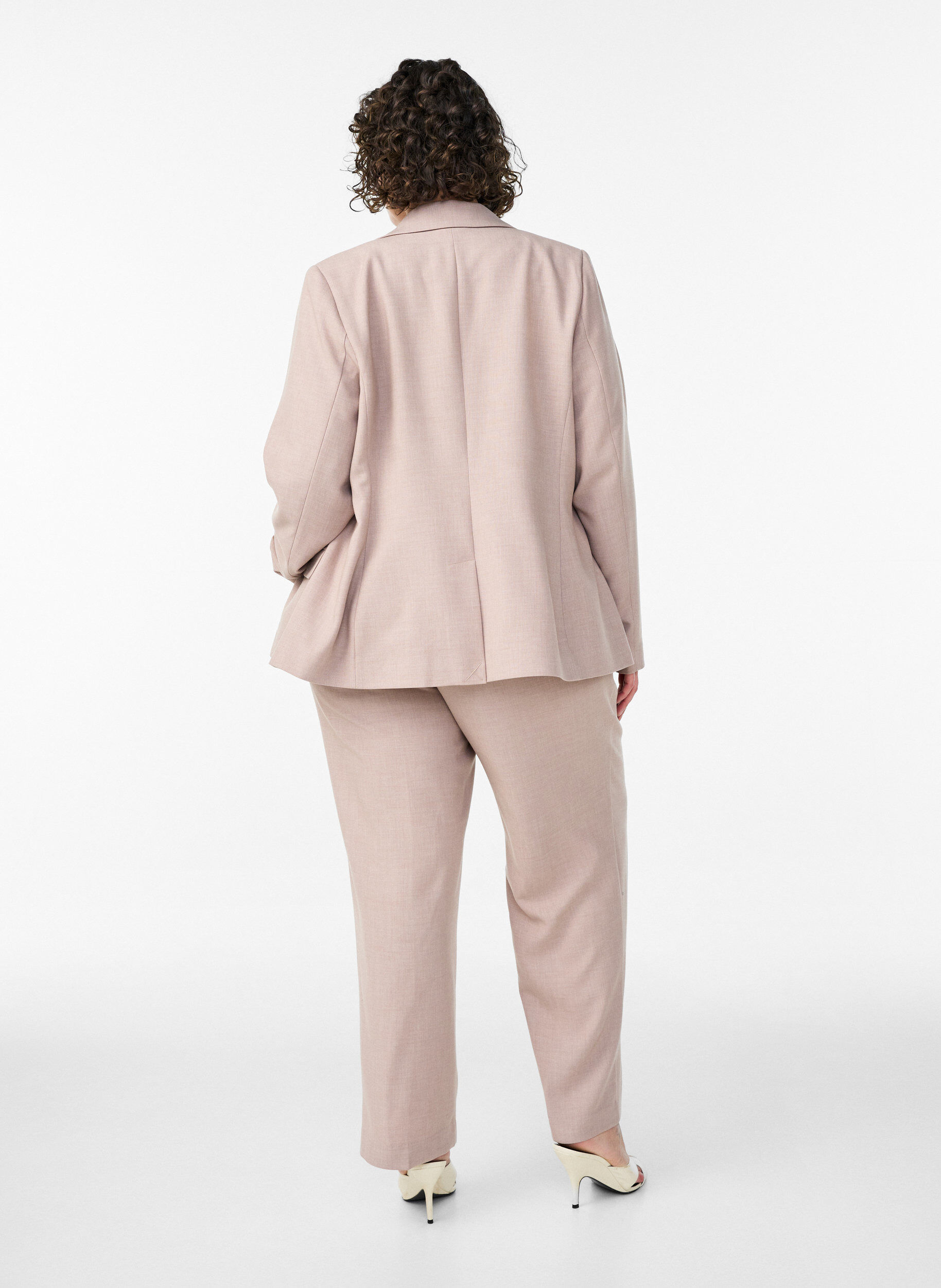 Zizzi Op maat gemaakte broek met een hoge taille en straight-fit, Beige, Model image number 1