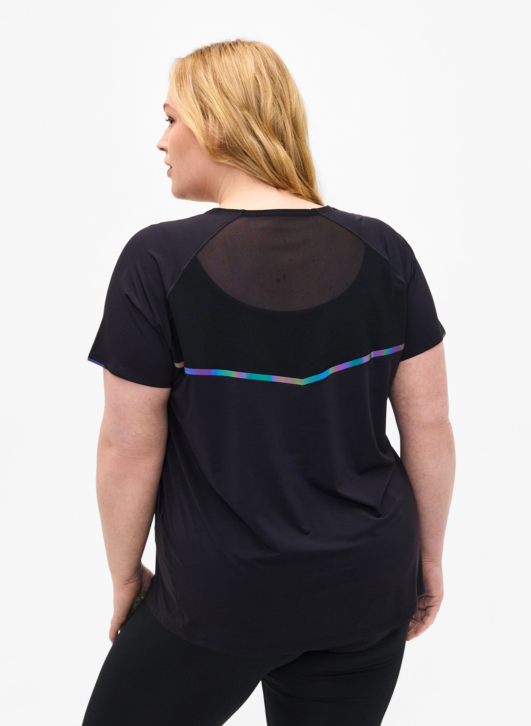 Zizzi Trainings-T-shirt met mesh en reflecterende details, Black, Model image number 1