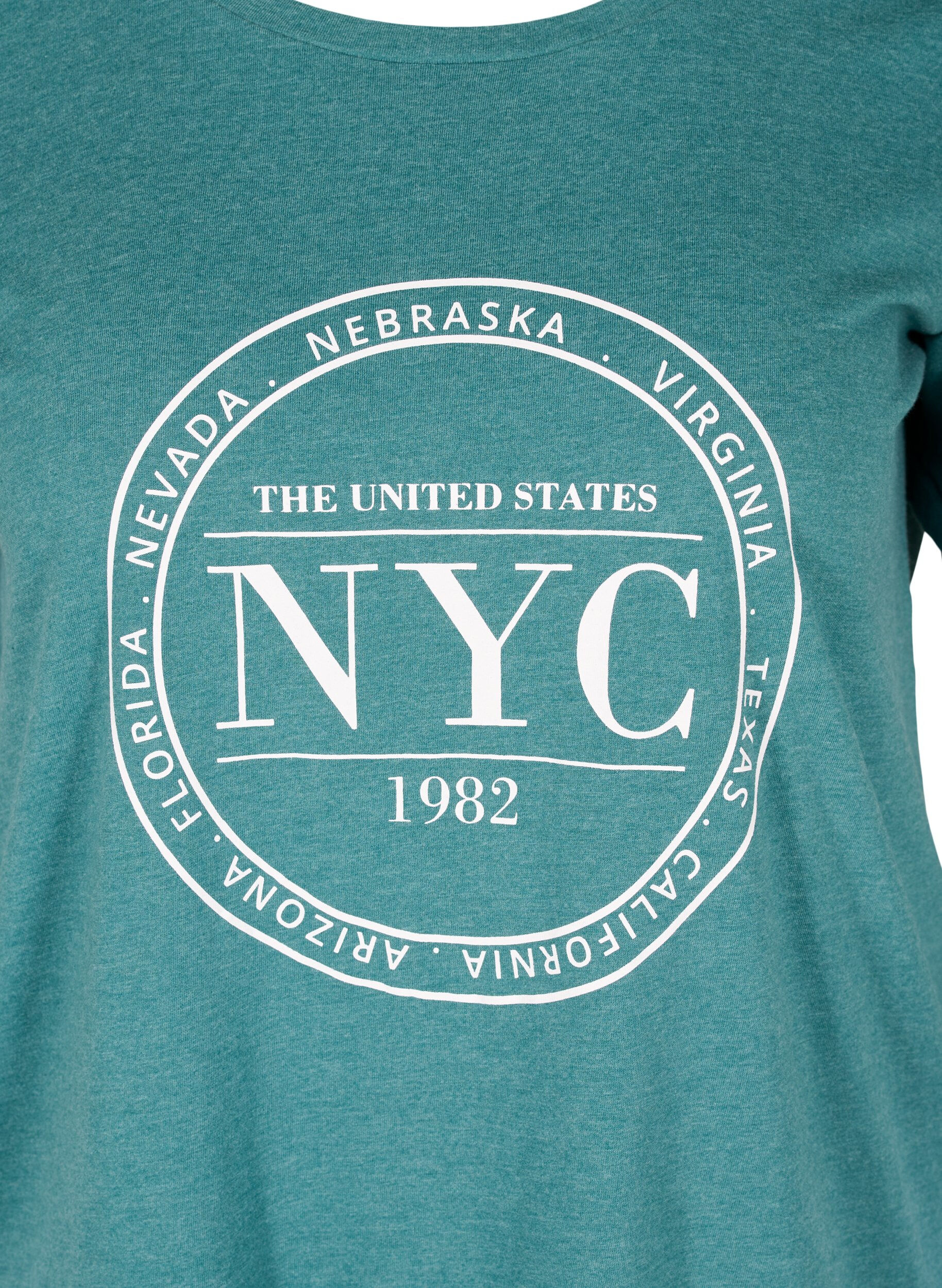 Zizzi Gem&ecirc;leerd T-shirt met print en korte mouwen, Pacific Mel., Packshot image number 2