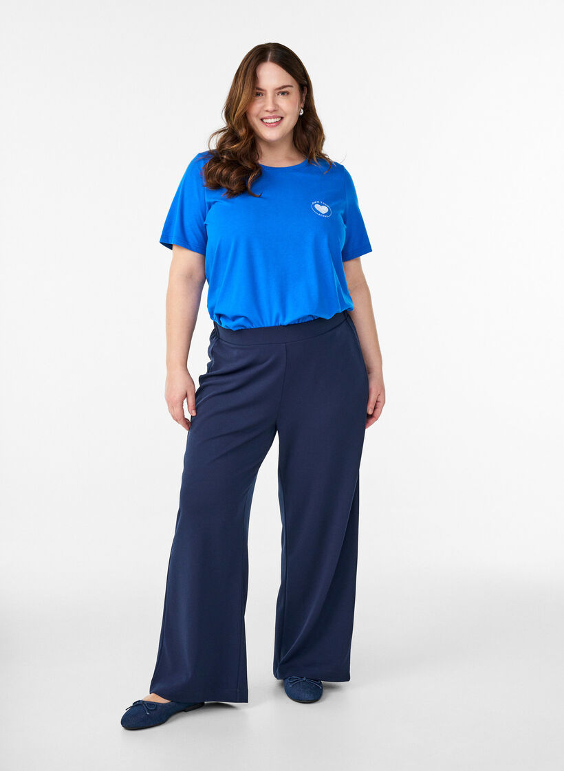Broek met wijde pijpen, Blauw, Model image number 0