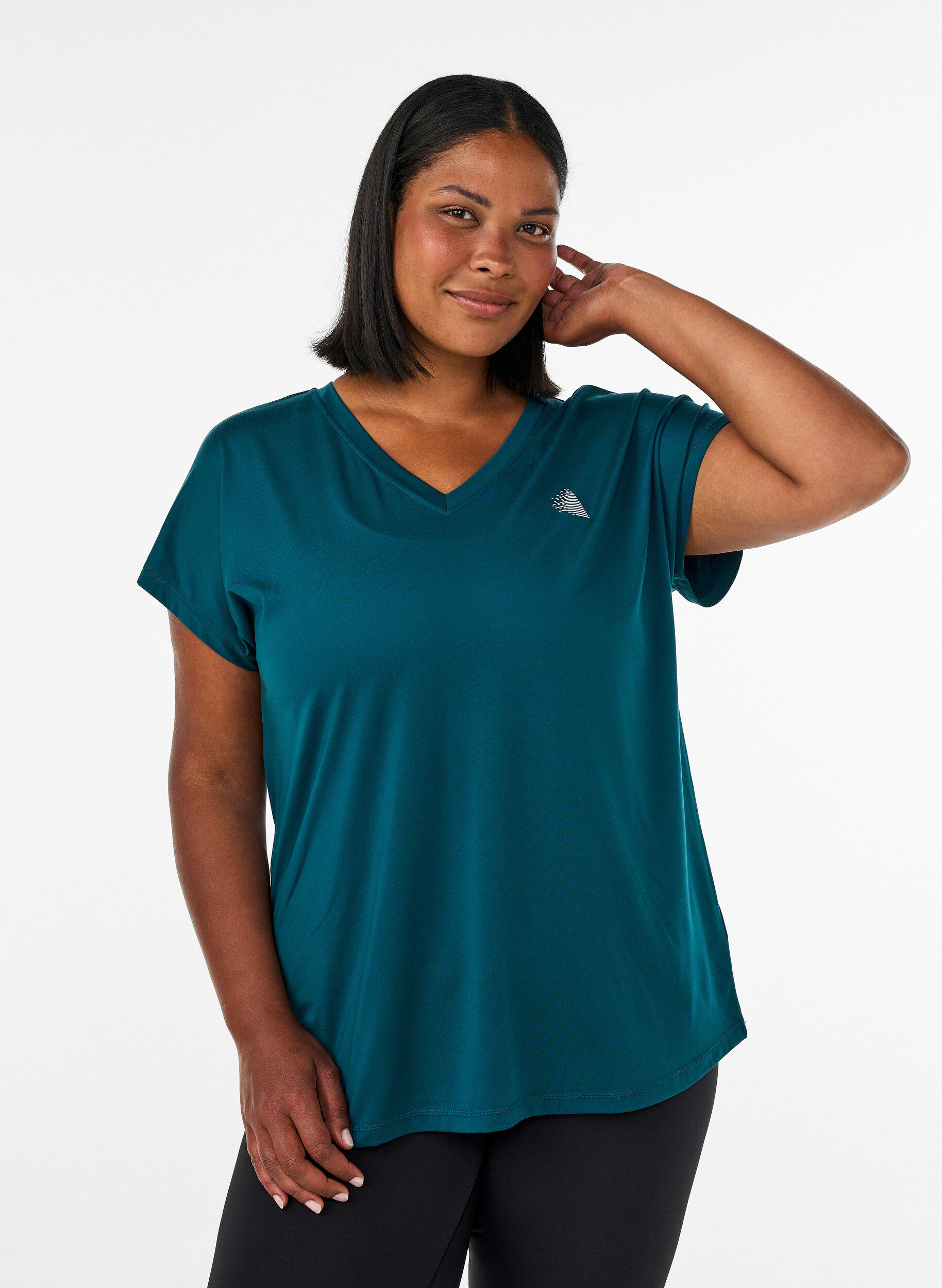 Losvallend trainings-T-shirt met V-hals, Groen, Model