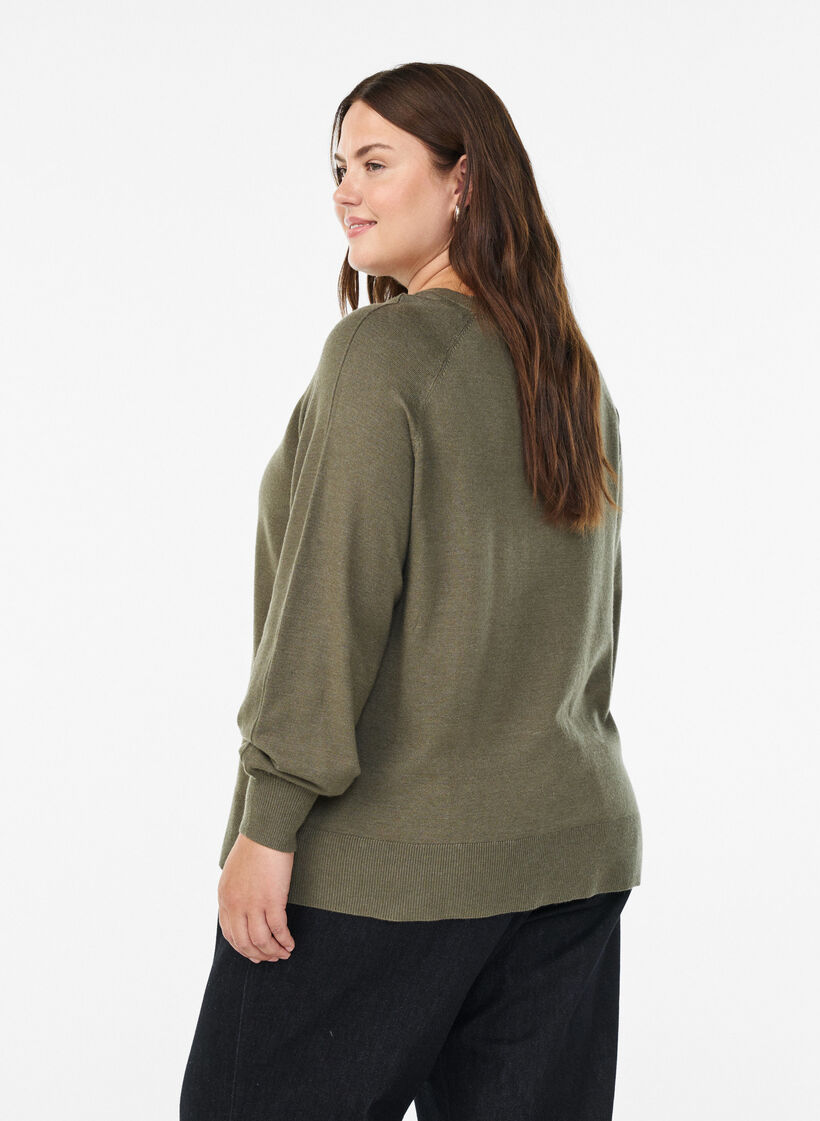 Breisel blouse met middennaad en raglan mouwen, Groen, Model image number 2
