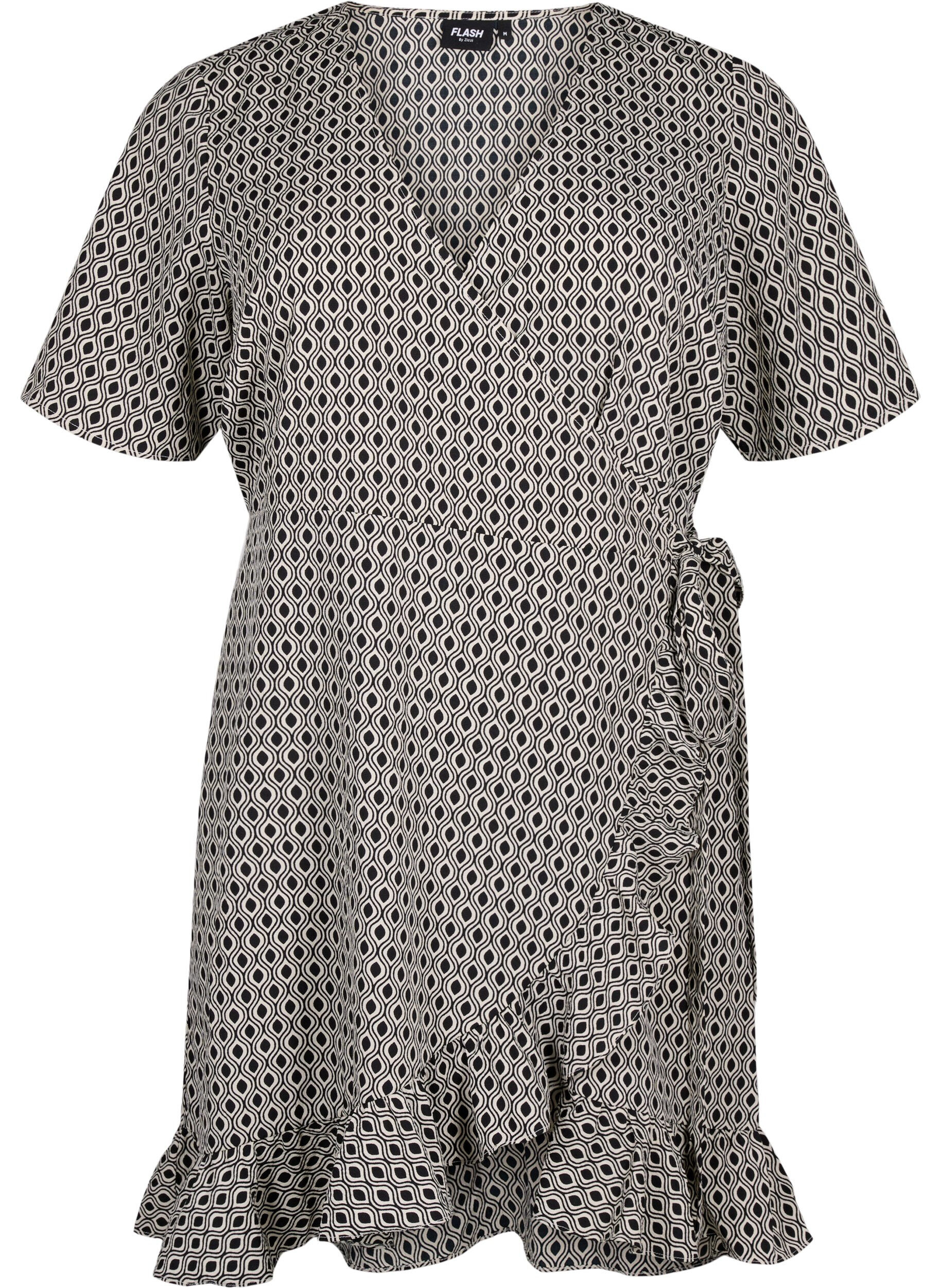 Zizzi FLASH - Wikkeljurk met korte mouwen, Black White Graphic, Packshot image number 0