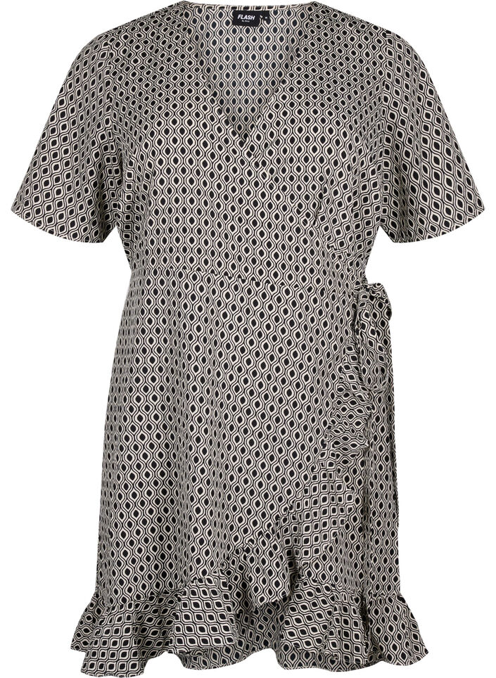FLASH - Wikkeljurk met korte mouwen, Black White Graphic, Packshot image number 0