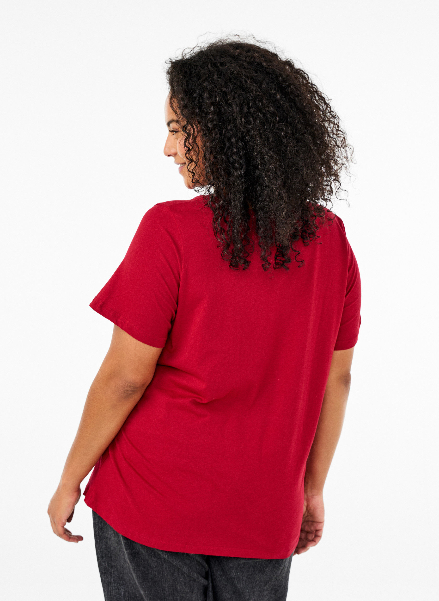 Zizzi Kerst T-shirts in 100% katoen, Tango R.w.Candy Cane, Model image number 1