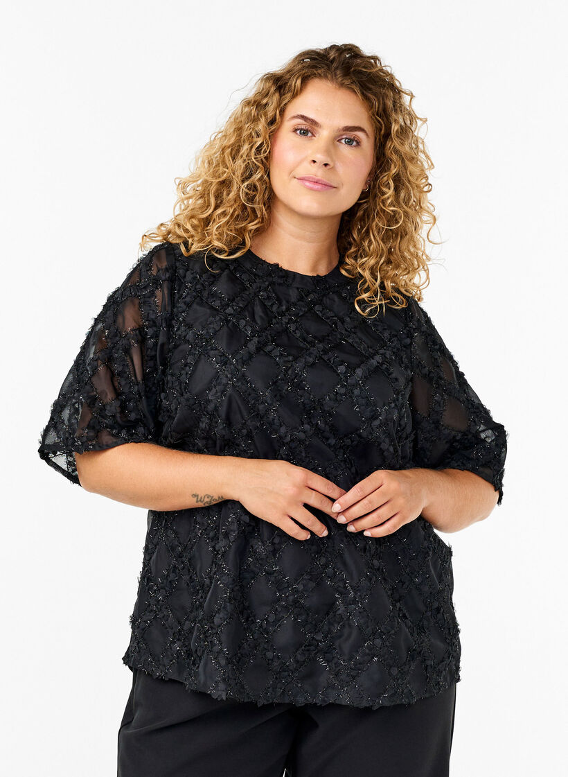 Blouse met harlekijnpatroon, Black, Model image number 0