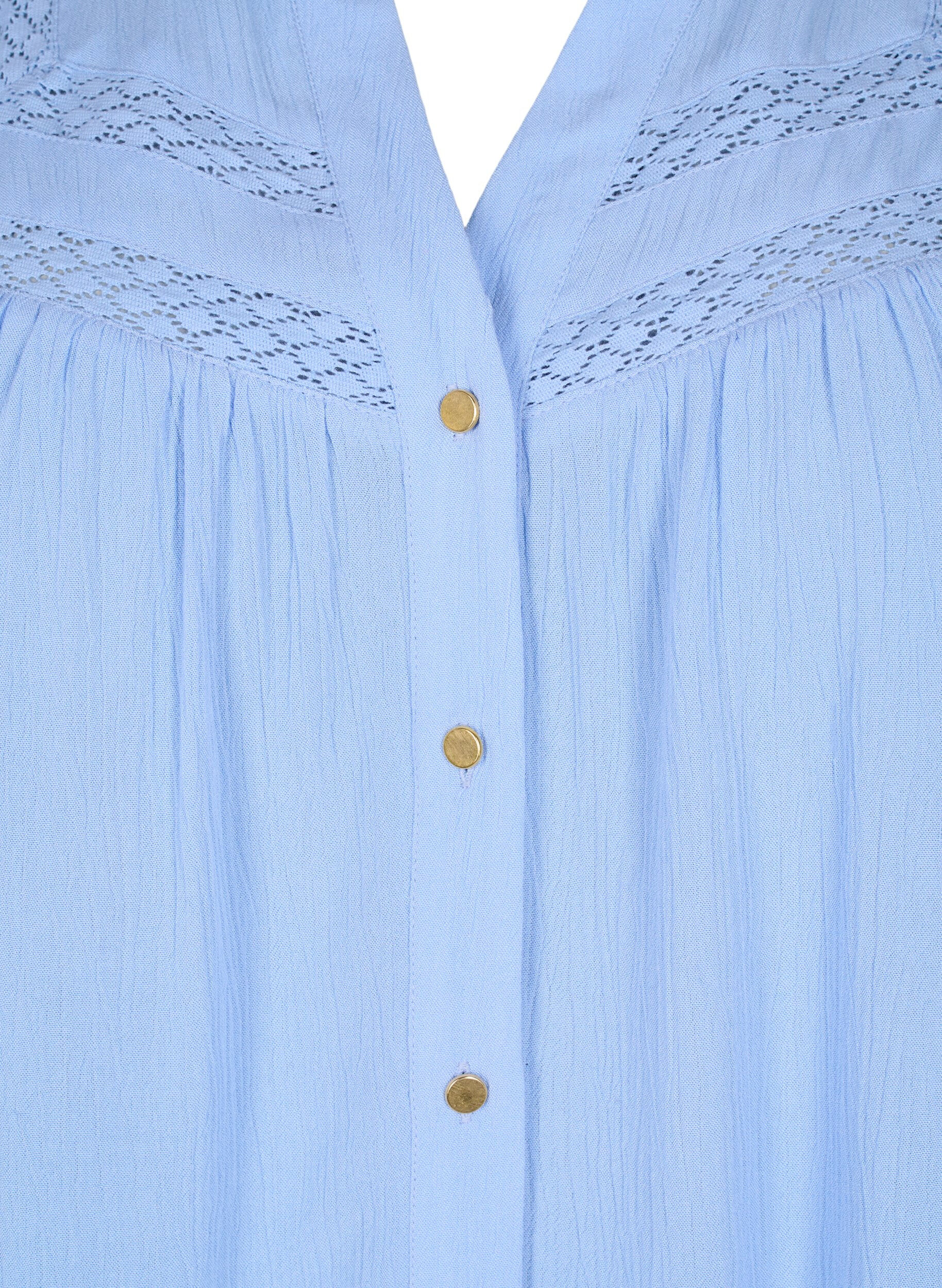 Zizzi Mouwloze viscose blouse met gehaakt detail, Serenity, Packshot image number 2