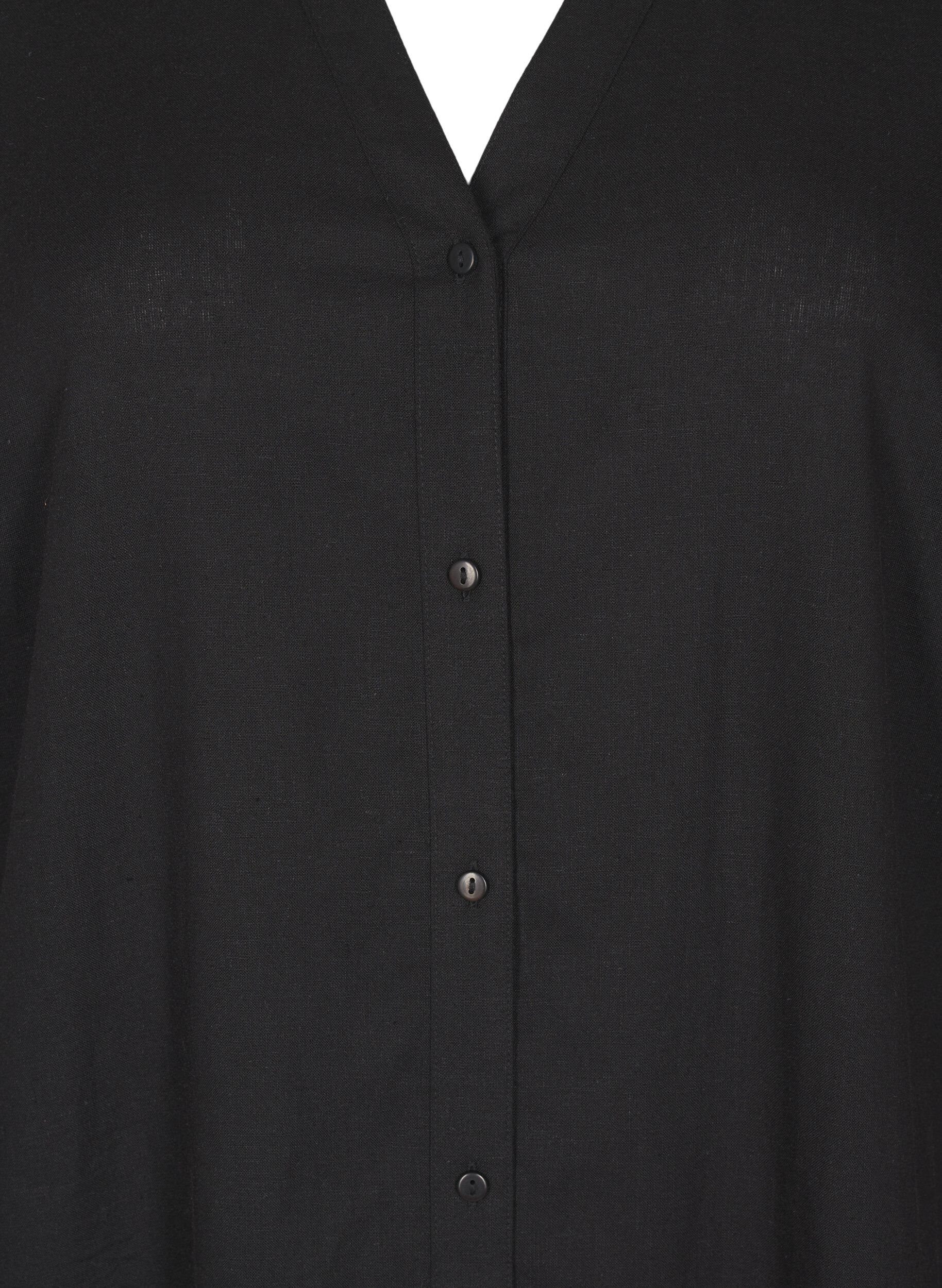 ZizziLang shirt in linnen en viscose, Zwart, Packshot image number 2
