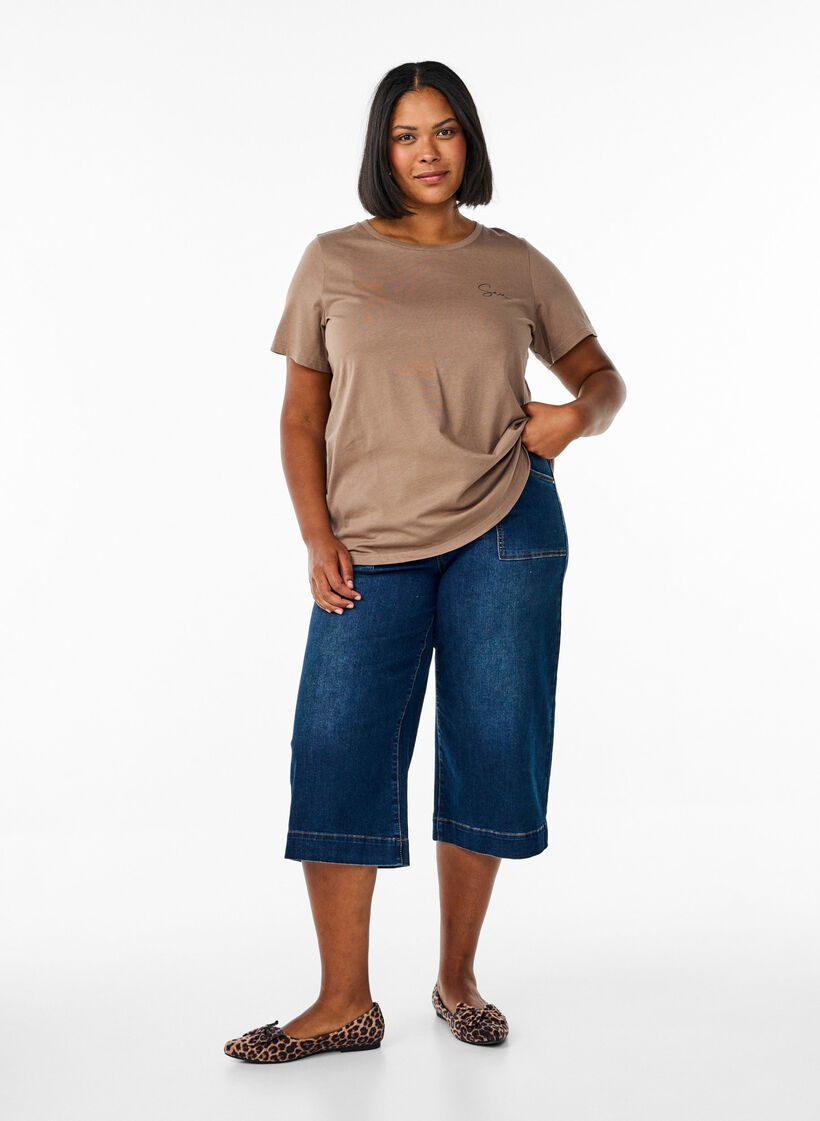 T-shirt met printdetails aan de voorkant en achterkant, Bruin, Model image number 1