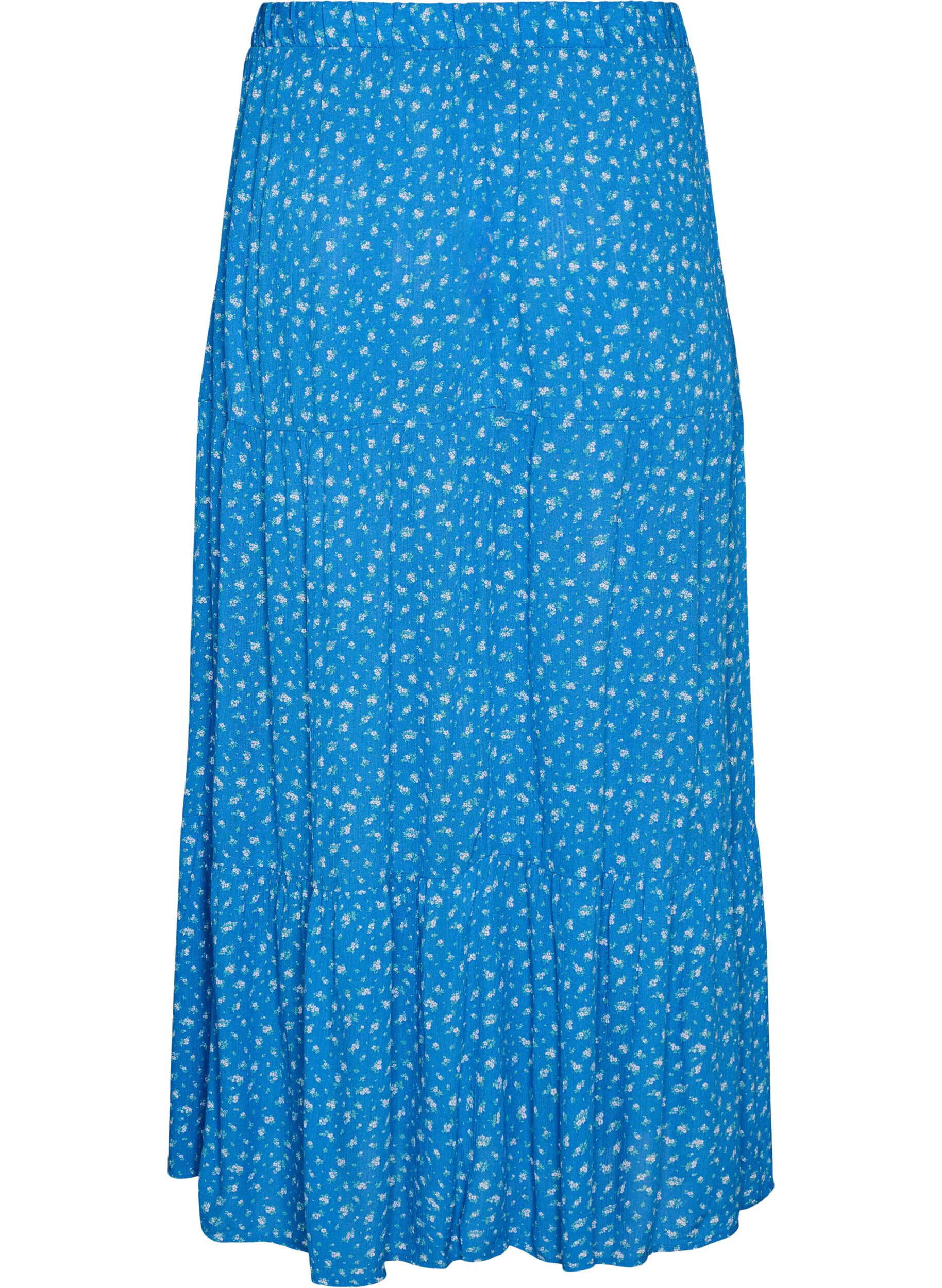 ZizziLange rok met elastiek in de taille, Blauw, Packshot image number 1