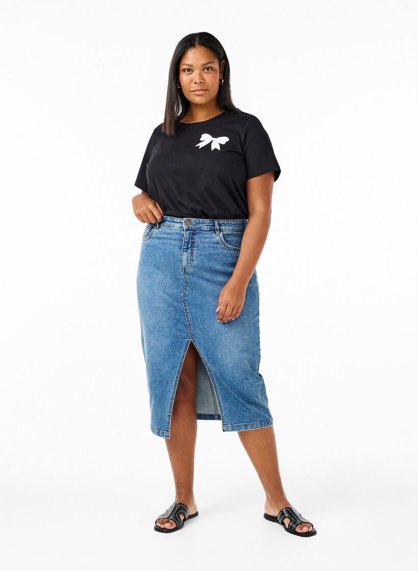 Katoenen T-shirt met strik, Black W. White, Model image number 2