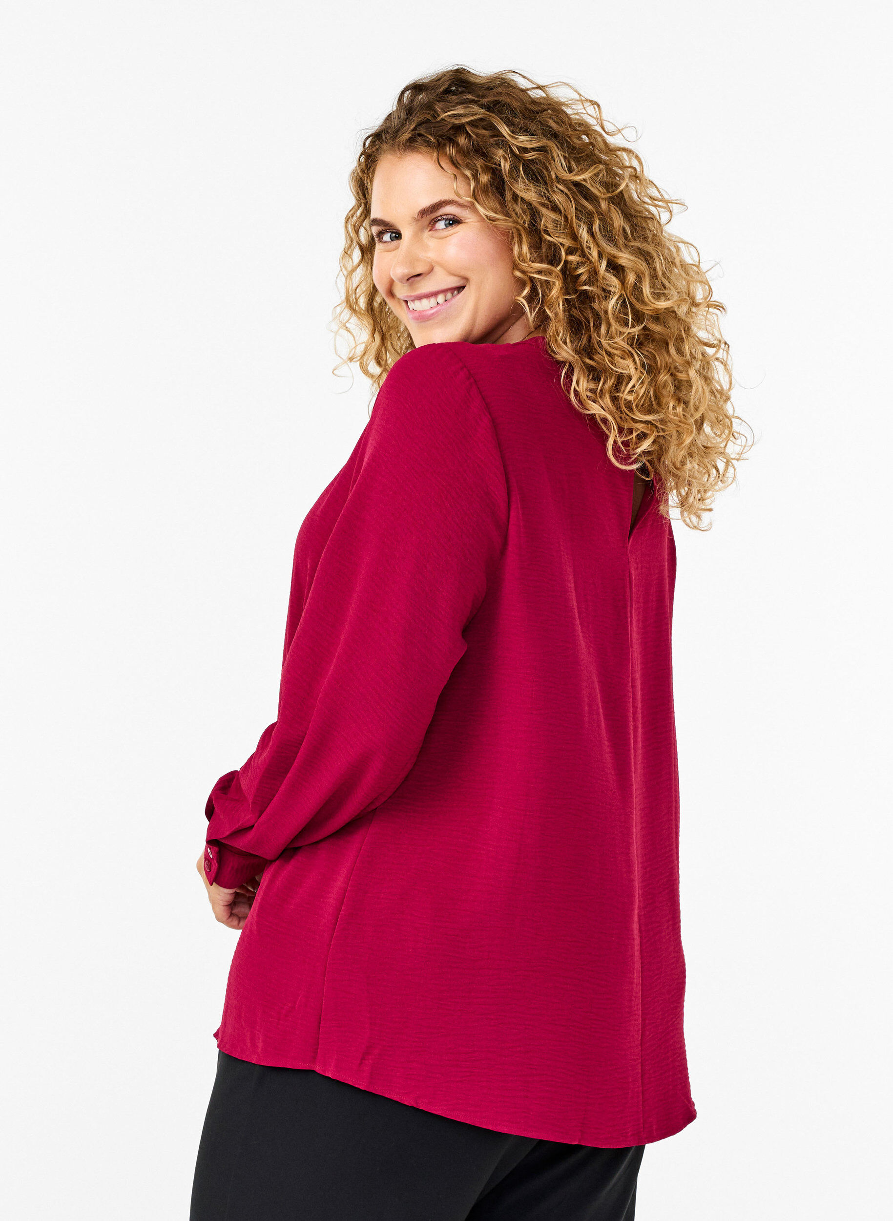 Zizzi Blouse met kanten detail, Red Plum, Model image number 1