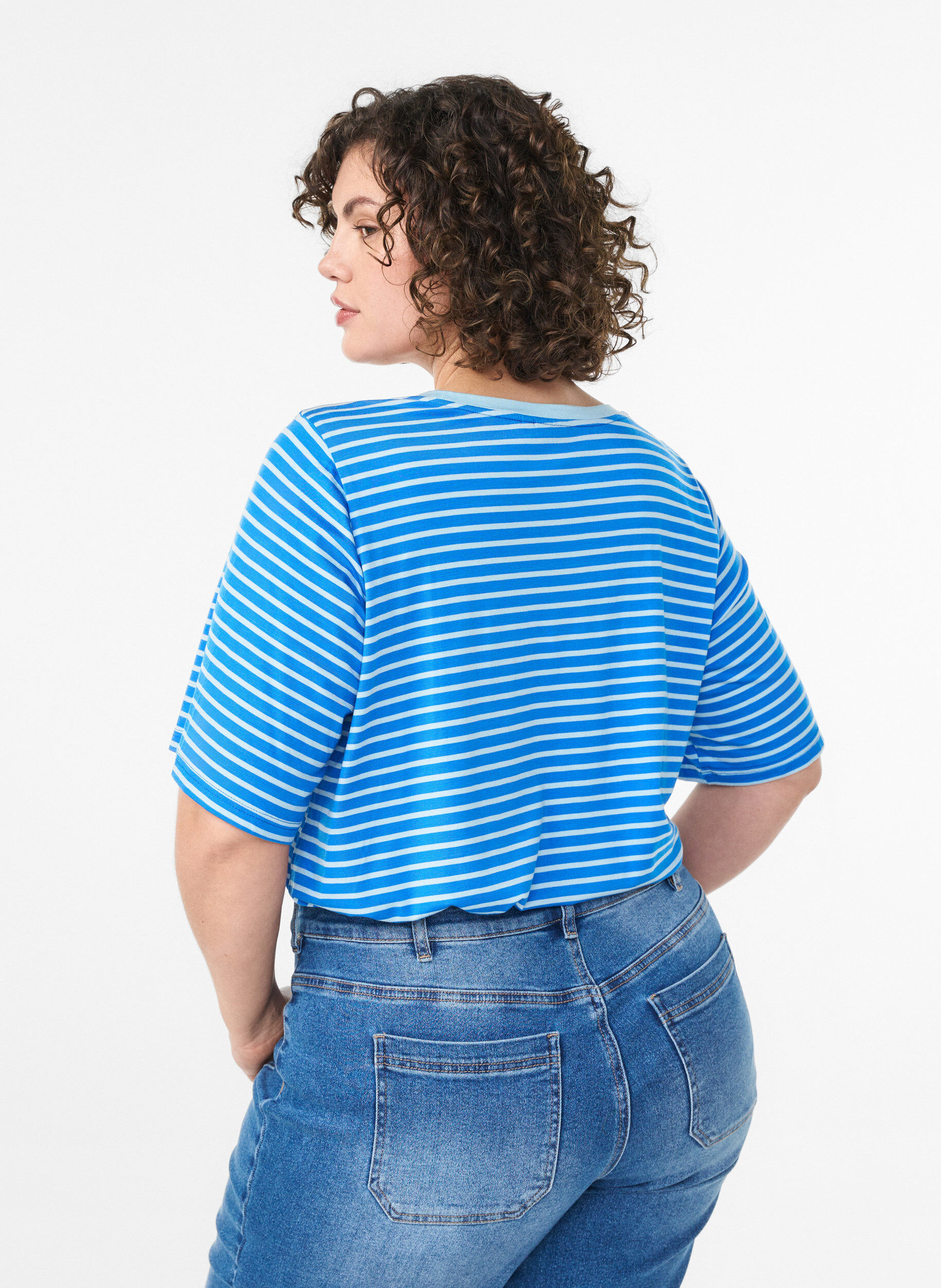 ZizziT-shirt met TENCEL&trade; Lyocell en strepen, Blauw, Model image number 2