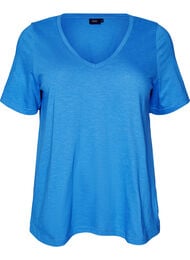 Basic t-shirt met korte mouwen en v-hals, Blauw