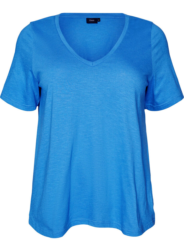Basic t-shirt met korte mouwen en v-hals, Blauw, Packshot image number 0