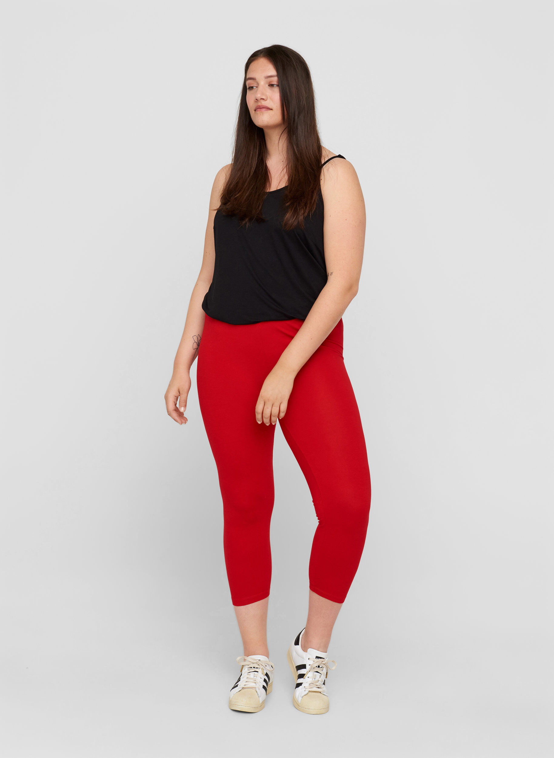 Zizzi Basic 3/4 legging, Tango Red, Model image number 0
