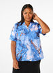 Viscose blouse met marmerprint en korte mouwen, Blauw, Model image number 0