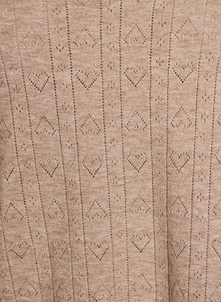 Gebreide blouse met korte mouwen en pointellepatroon, Beige, Packshot image number 2