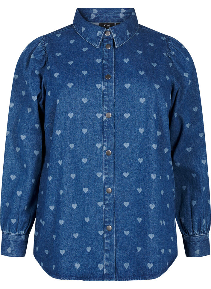 Denim shirt met hartjes, L. Blue D. W. Heart, Packshot image number 0