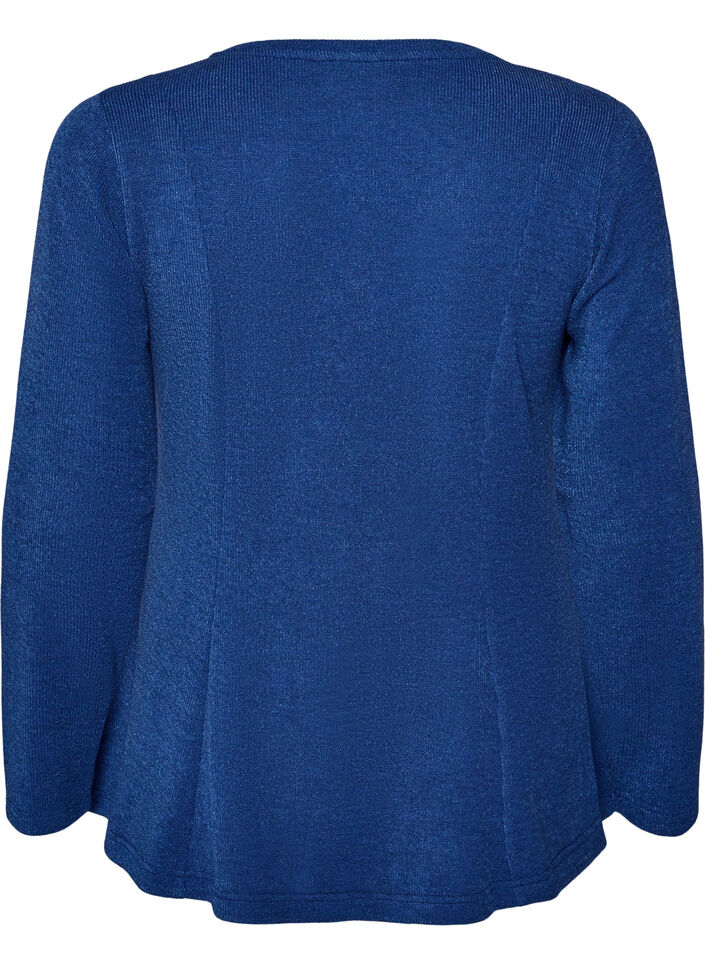 Jersey blouse met een geribde textuur en een A-lijn pasvorm, Blauw, Packshot image number 1