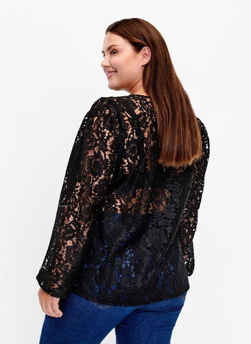 FLASH - Kanten blouse met lange mouwen, Black, Model image number 1