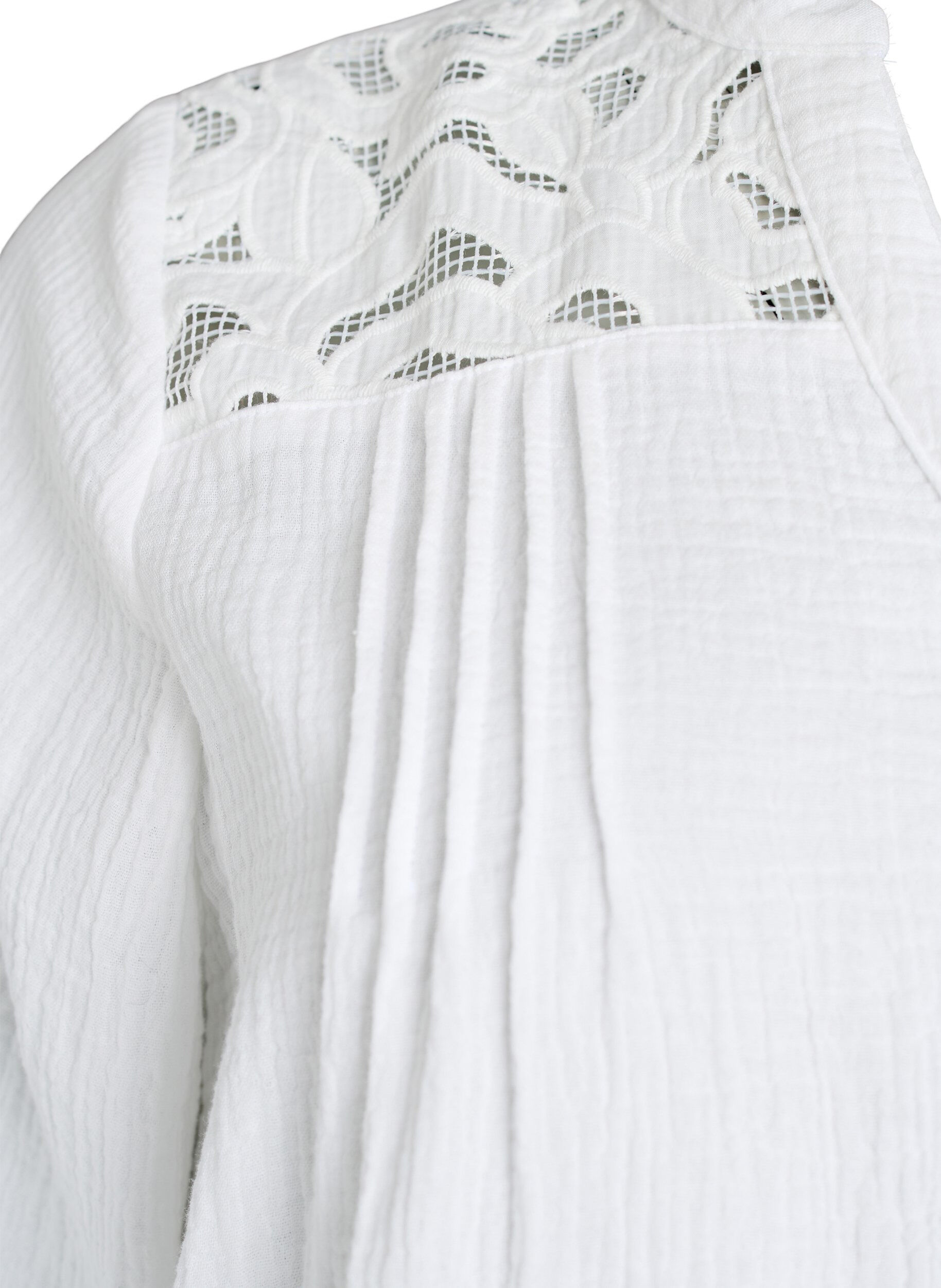 Zizzi Katoenen mousseline blouse met geborduurde details, Wit, Packshot image number 3